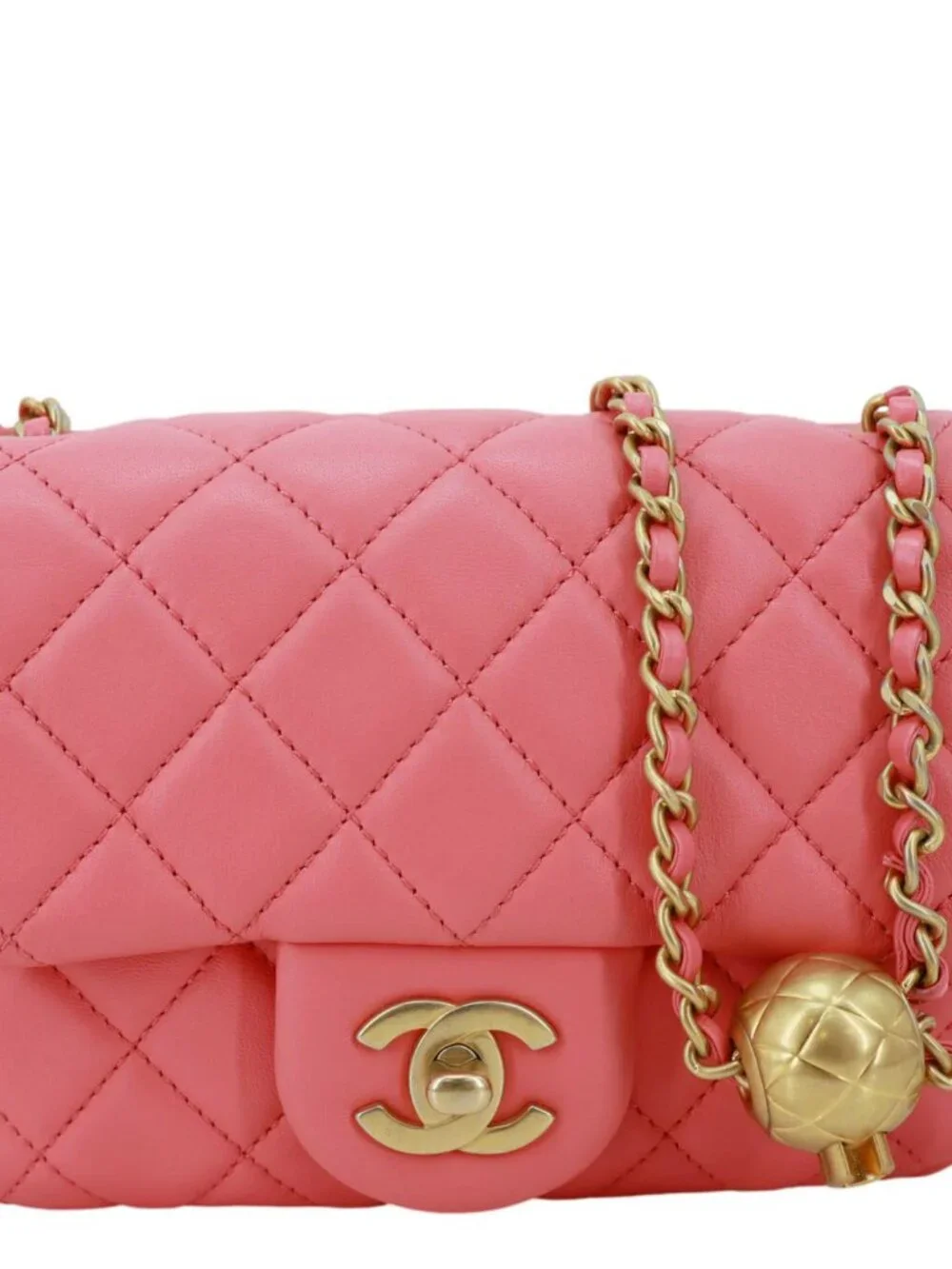 Chanel  Pearl Crush Square Flap Mini Quilted Lambskin Leather Shoulder Bag Pink